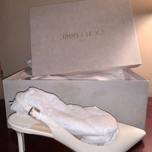Jimmy Choo White Sling Back Kitten Heels